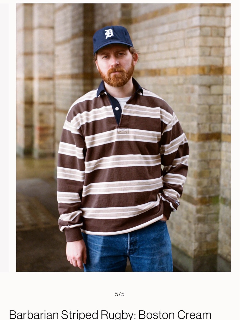 Rare Hennerton x Barbarian heavyweight Striped Rugby polo brown/cream streetwear